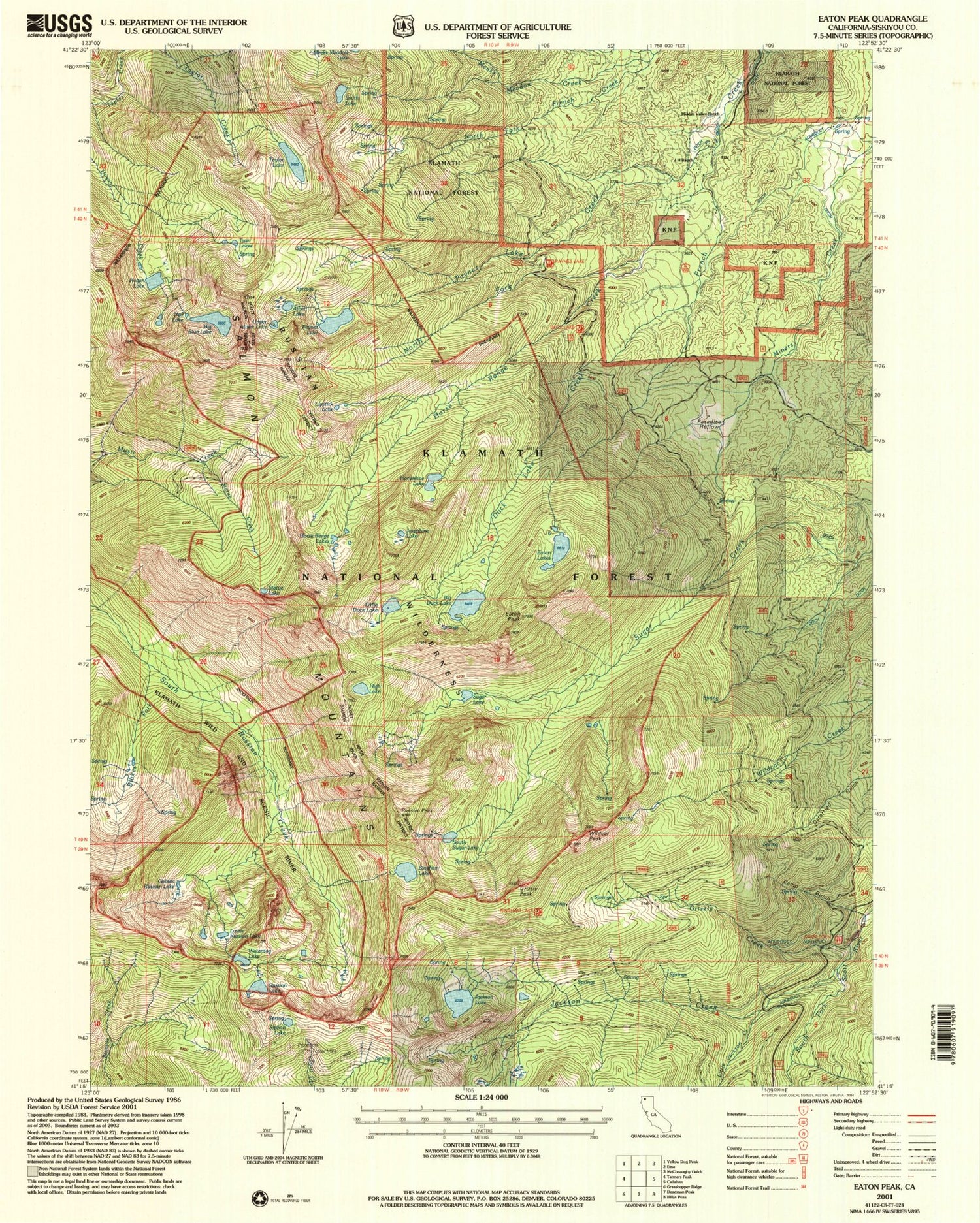 Classic USGS Eaton Peak California 7.5'x7.5' Topo Map Image