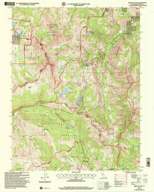 Classic USGS Ebbetts Pass California 7.5'x7.5' Topo Map Image