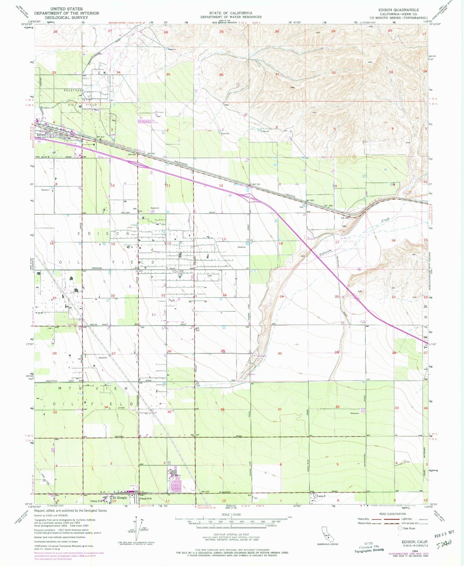 Classic USGS Edison California 7.5'x7.5' Topo Map Image