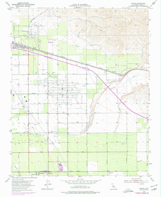 Classic USGS Edison California 7.5'x7.5' Topo Map Image