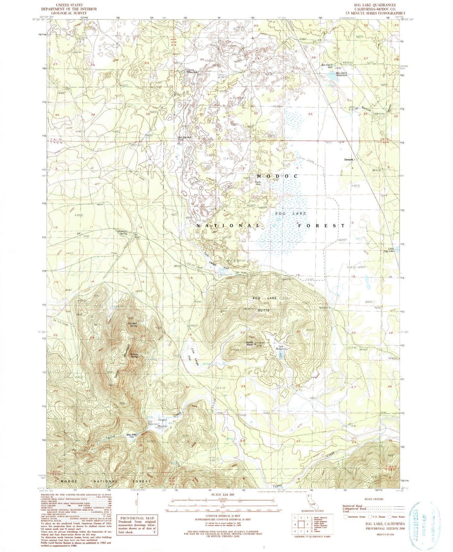 Classic USGS Egg Lake California 7.5'x7.5' Topo Map Image