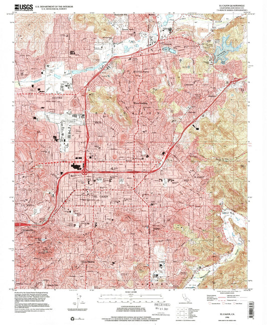 Classic USGS El Cajon California 7.5'x7.5' Topo Map Image