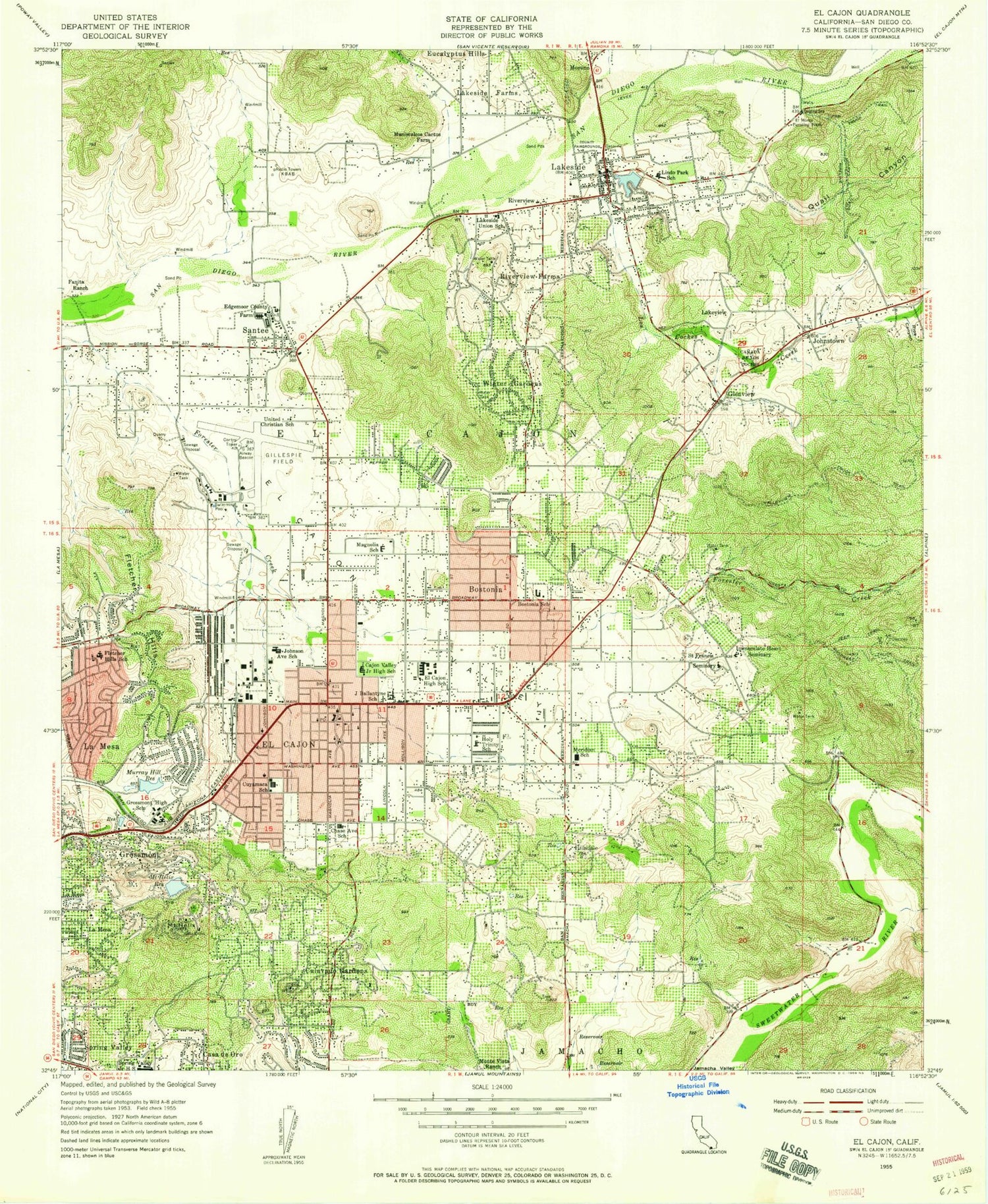 Classic USGS El Cajon California 7.5'x7.5' Topo Map Image