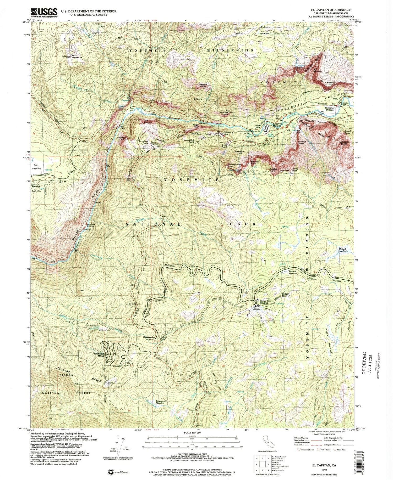 USGS Classic El Capitan California 7.5'x7.5' Topo Map Image