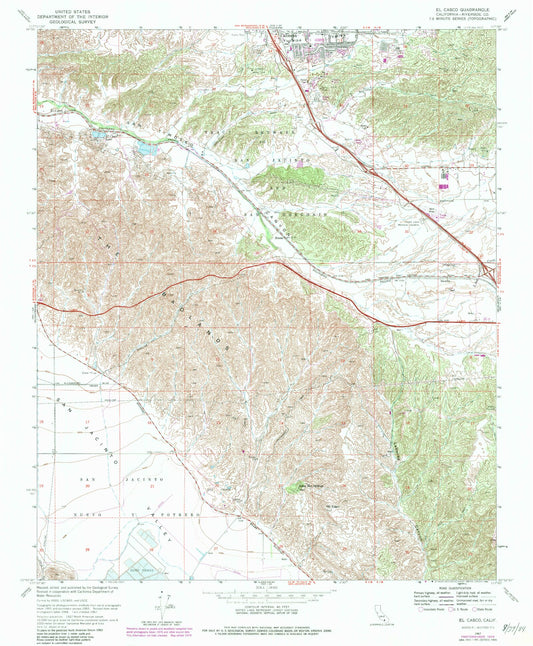 Classic USGS El Casco California 7.5'x7.5' Topo Map Image