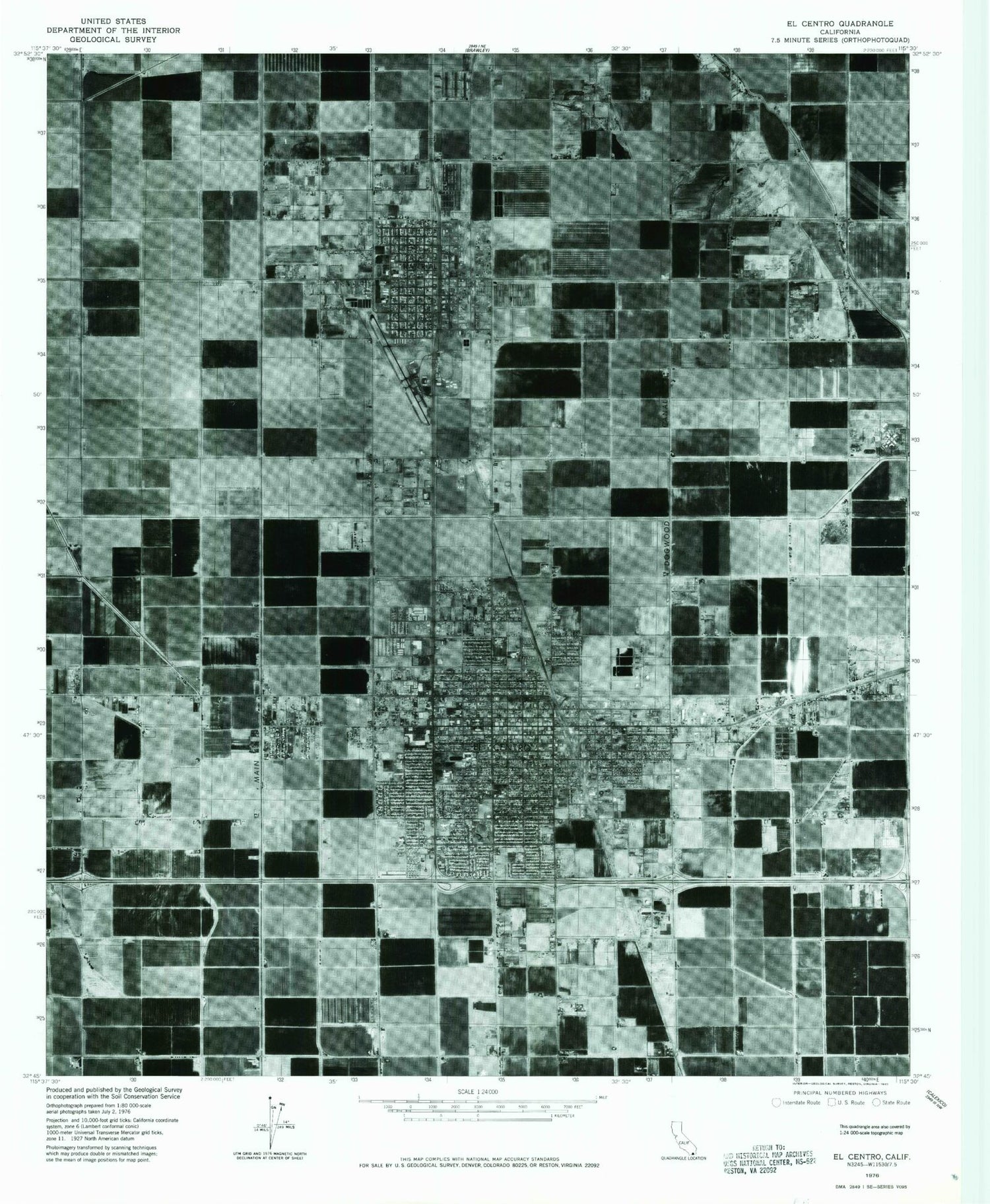 Classic USGS El Centro California 7.5'x7.5' Topo Map Image