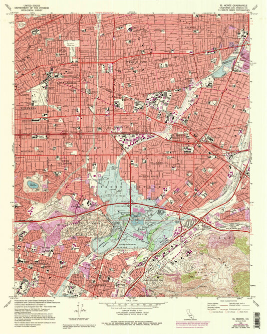 Classic USGS El Monte California 7.5'x7.5' Topo Map Image