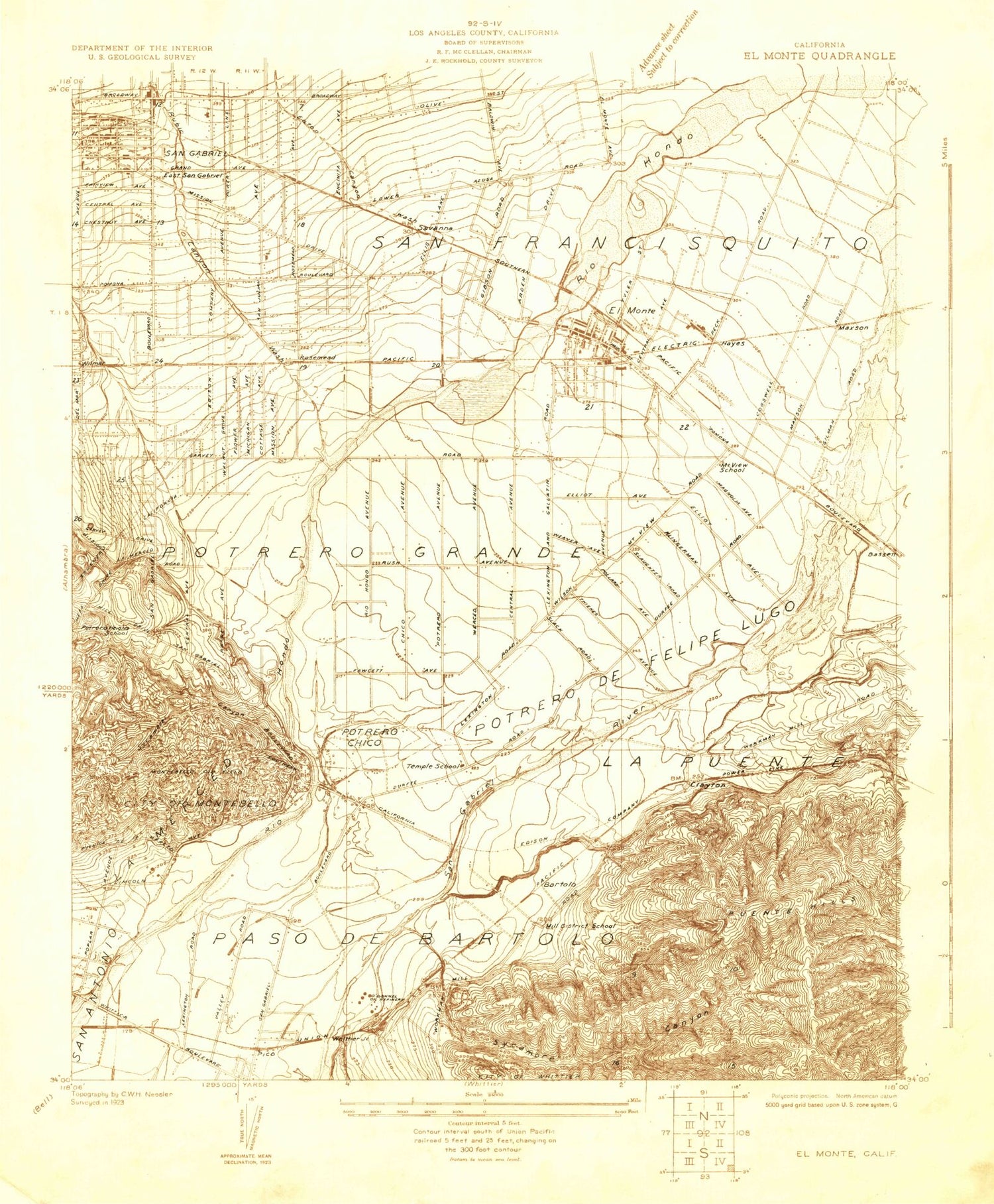 Classic USGS El Monte California 7.5'x7.5' Topo Map Image