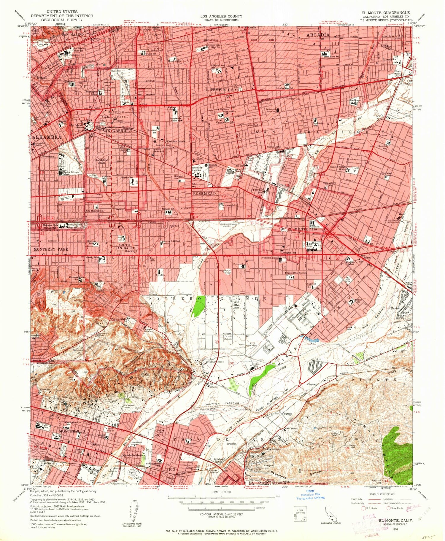 Classic USGS El Monte California 7.5'x7.5' Topo Map Image