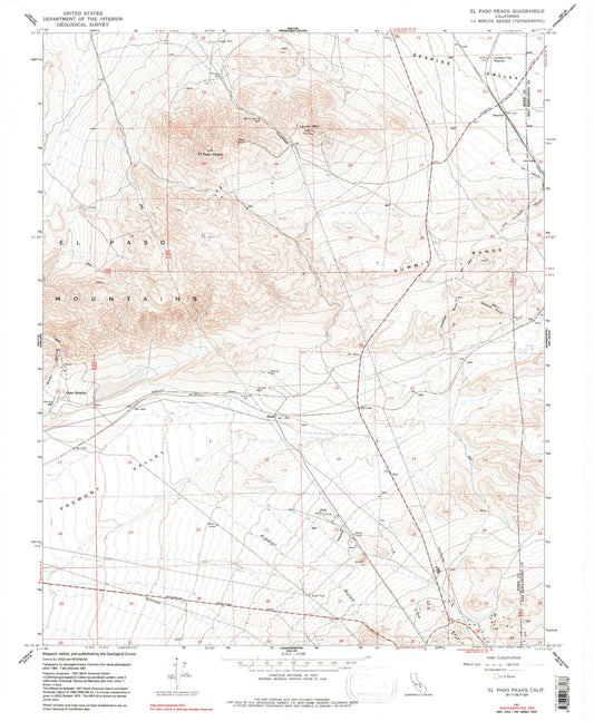 Classic USGS El Paso Peaks California 7.5'x7.5' Topo Map Image