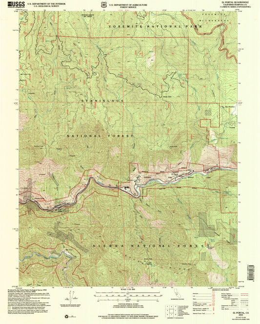Classic USGS El Portal California 7.5'x7.5' Topo Map Image