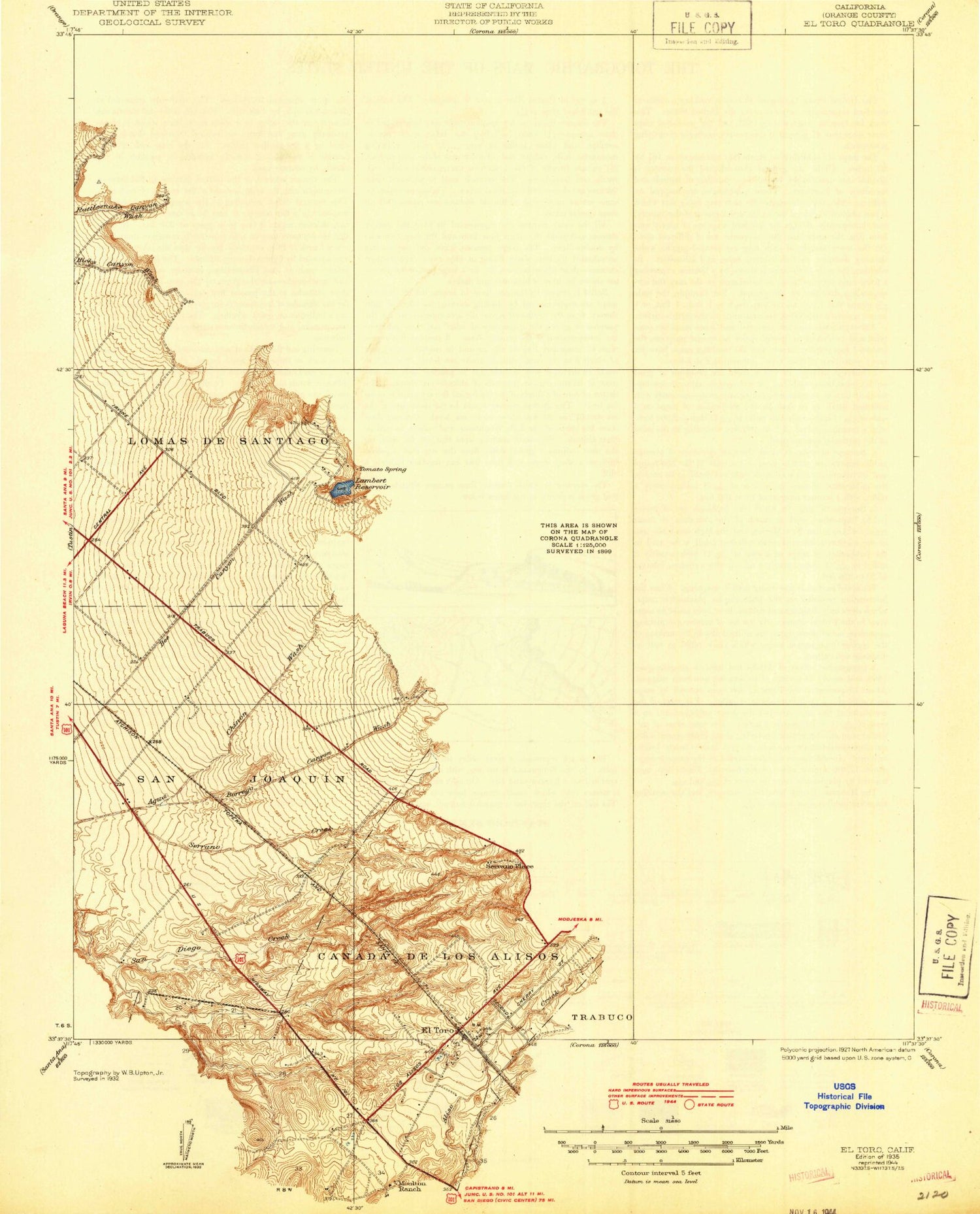 Classic USGS Lake Forest California 7.5'x7.5' Topo Map Image
