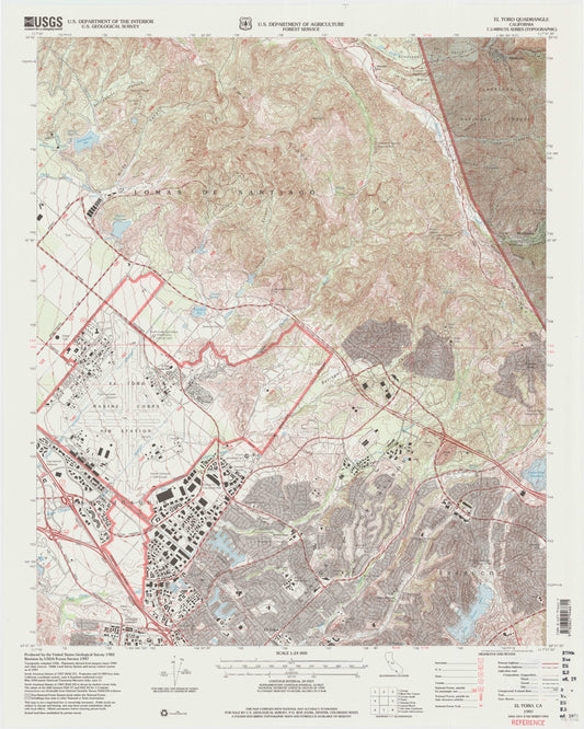 Classic USGS Lake Forest California 7.5'x7.5' Topo Map Image