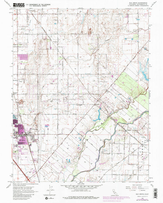 Classic USGS Elk Grove California 7.5'x7.5' Topo Map Image