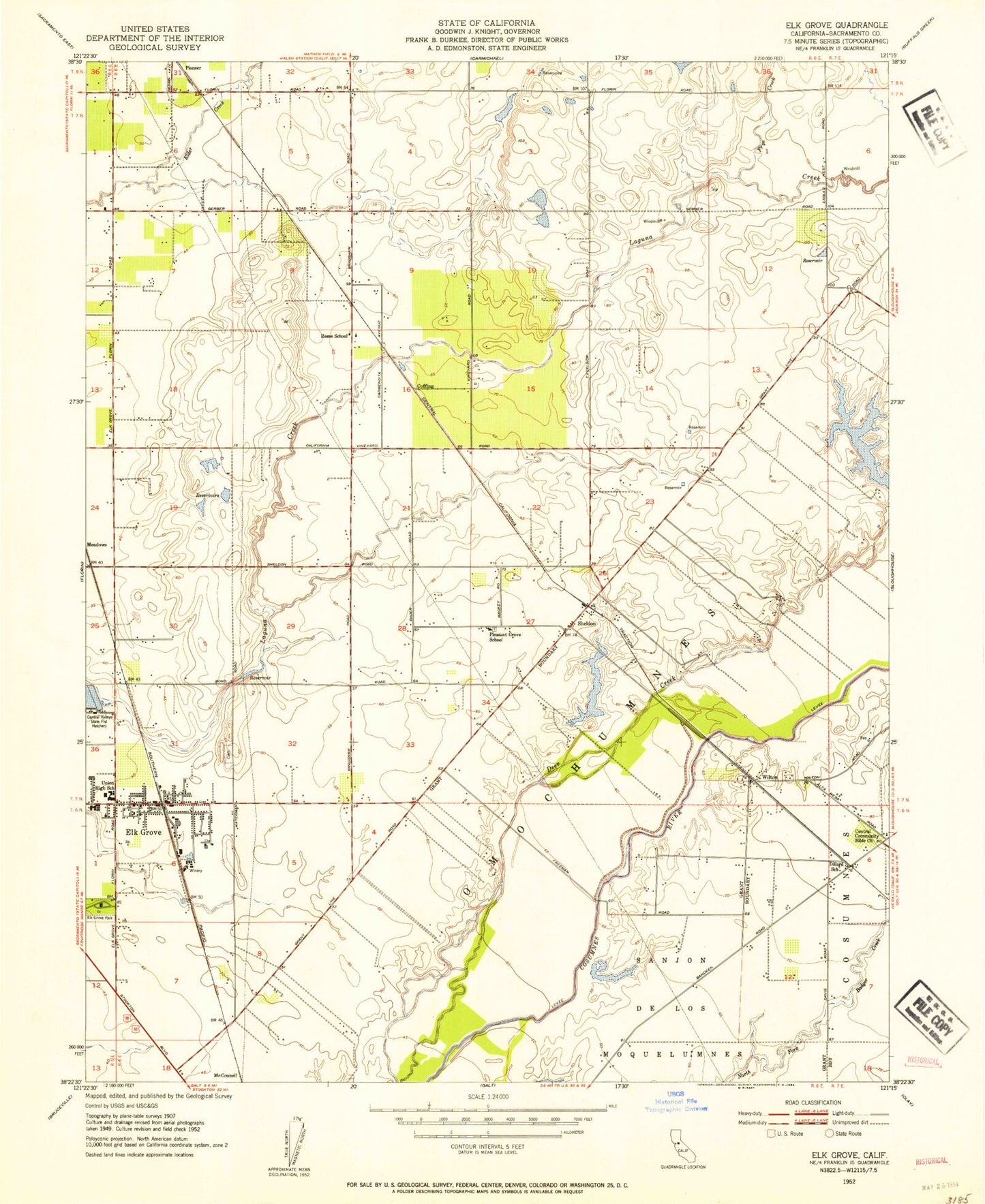 Classic USGS Elk Grove California 7.5'x7.5' Topo Map Image