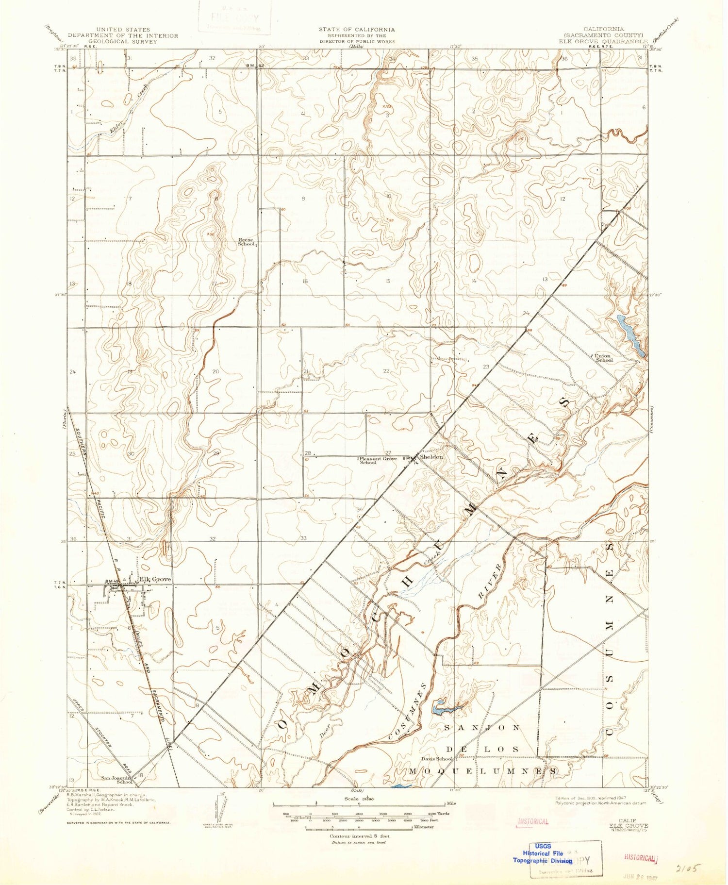 Classic USGS Elk Grove California 7.5'x7.5' Topo Map Image