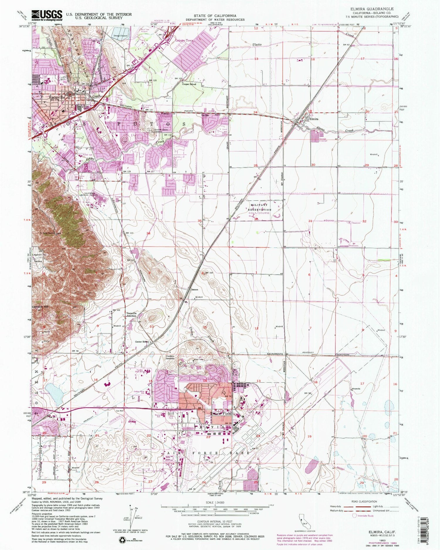 Classic USGS Elmira California 7.5'x7.5' Topo Map Image