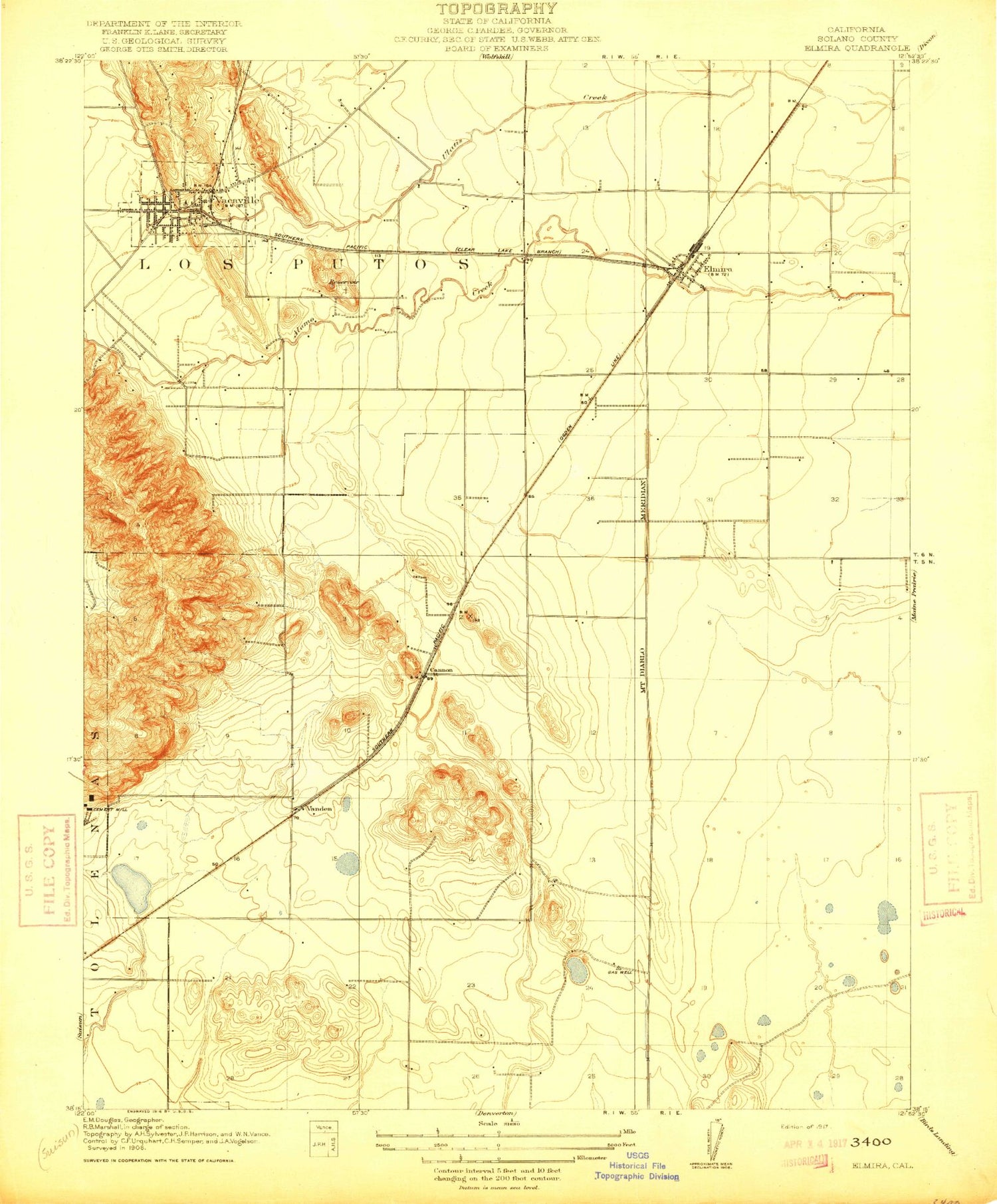 Classic USGS Elmira California 7.5'x7.5' Topo Map Image