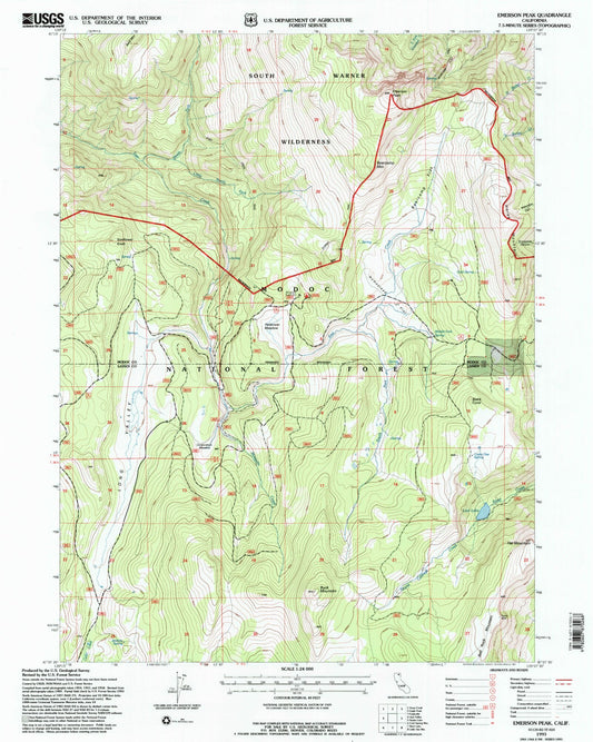 Classic USGS Emerson Peak California 7.5'x7.5' Topo Map Image