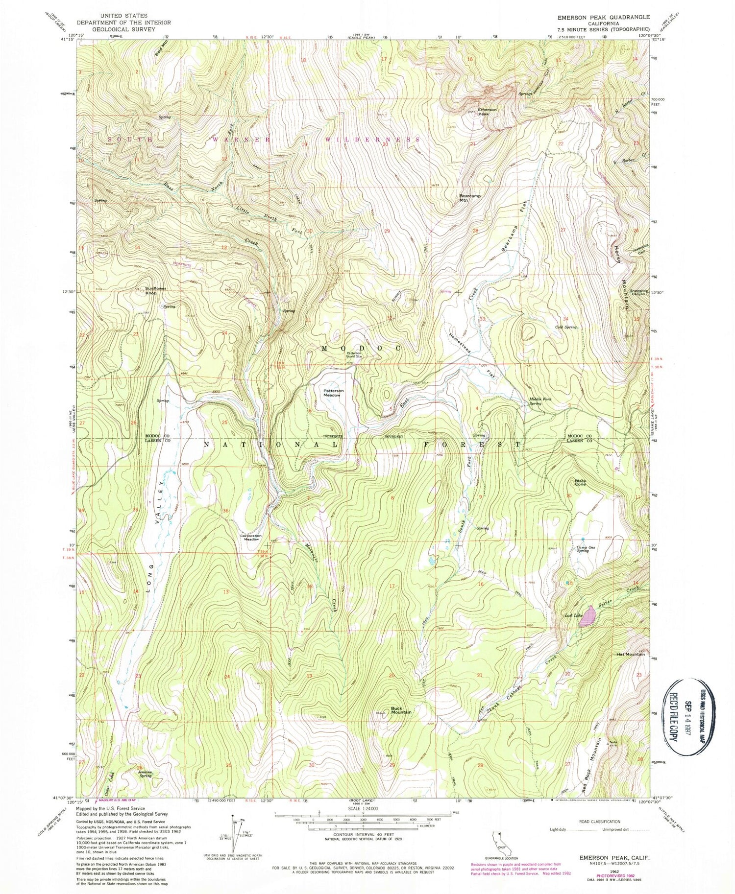 Classic USGS Emerson Peak California 7.5'x7.5' Topo Map Image