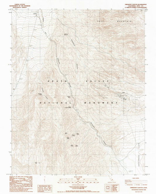 Classic USGS Emigrant Canyon California 7.5'x7.5' Topo Map Image