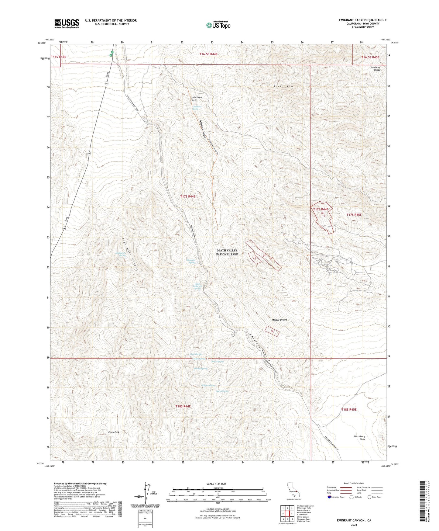 Emigrant Canyon California US Topo Map Image