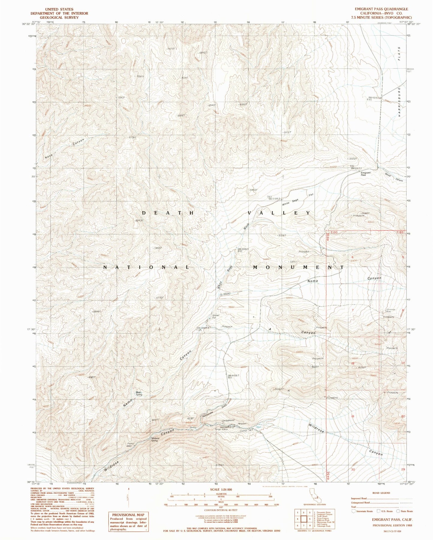 Classic USGS Emigrant Pass California 7.5'x7.5' Topo Map Image