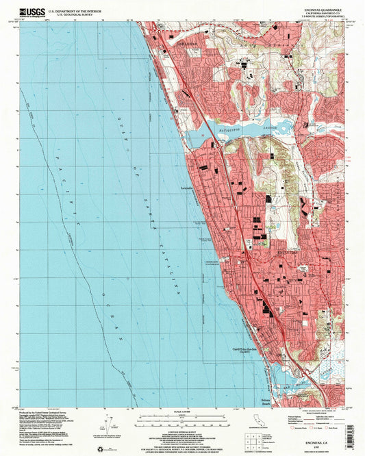Classic USGS Encinitas California 7.5'x7.5' Topo Map Image