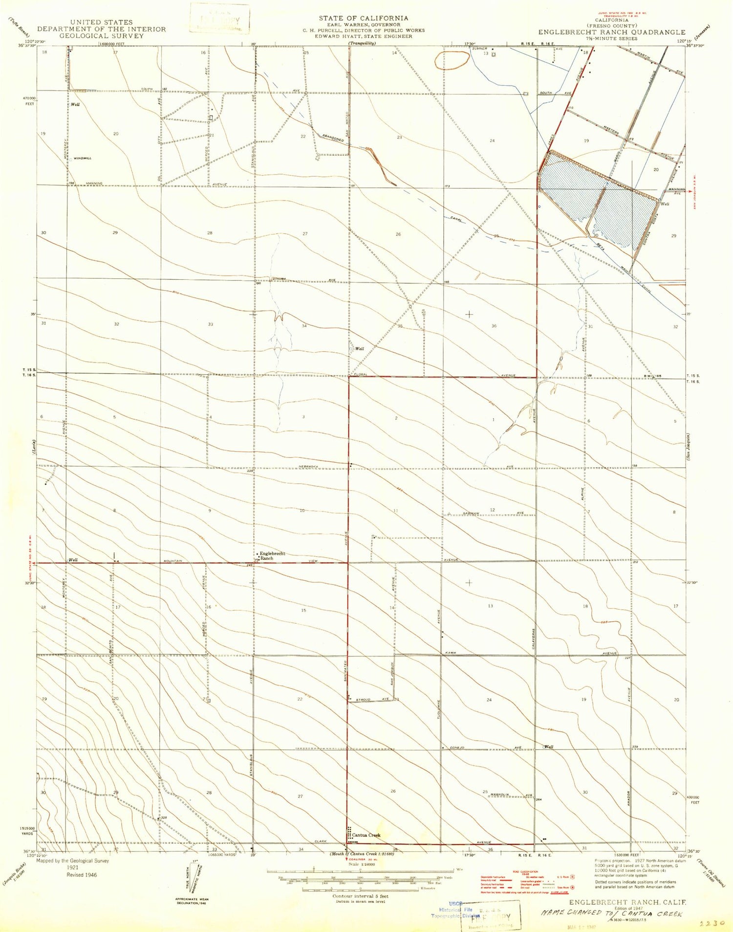 Classic USGS Cantua Creek California 7.5'x7.5' Topo Map Image