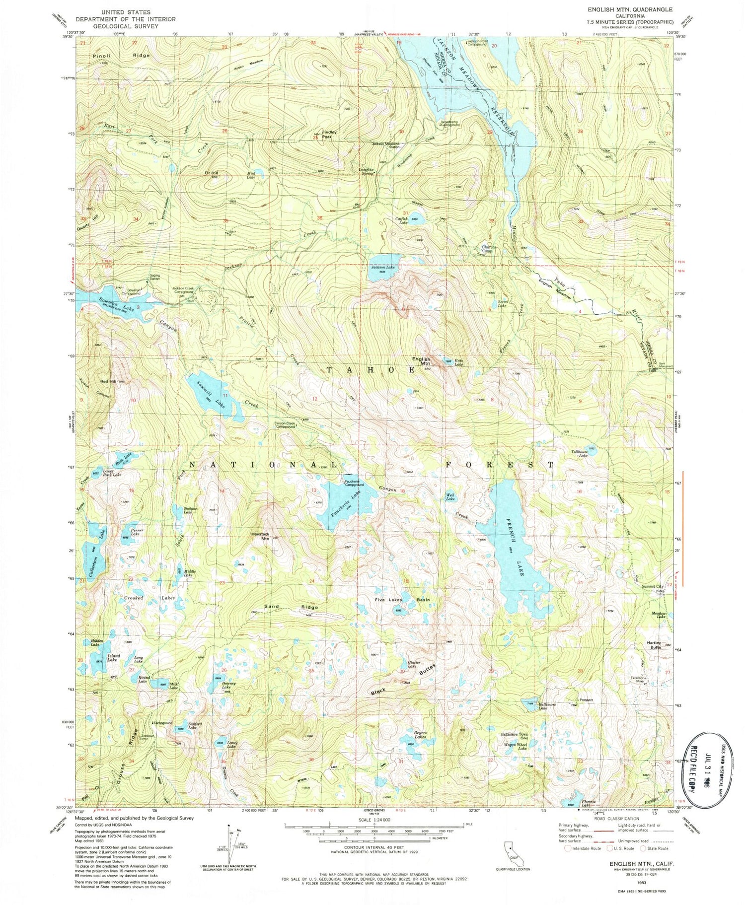 USGS Classic English Mountain California 7.5'x7.5' Topo Map Image