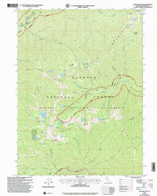 Classic USGS English Peak California 7.5'x7.5' Topo Map Image