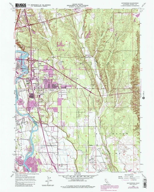 Classic USGS Enterprise California 7.5'x7.5' Topo Map Image