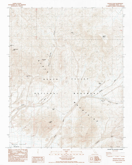 Classic USGS Epaulet Peak California 7.5'x7.5' Topo Map Image