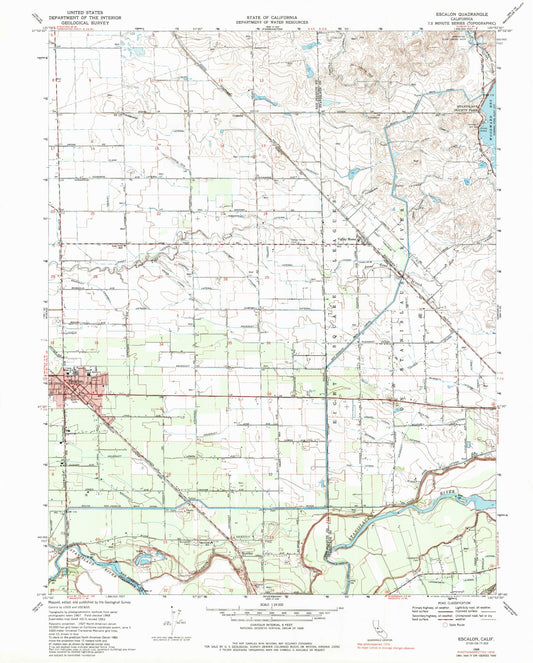 Classic USGS Escalon California 7.5'x7.5' Topo Map Image