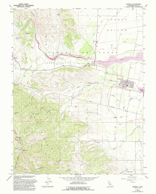 Classic USGS Esparto California 7.5'x7.5' Topo Map Image