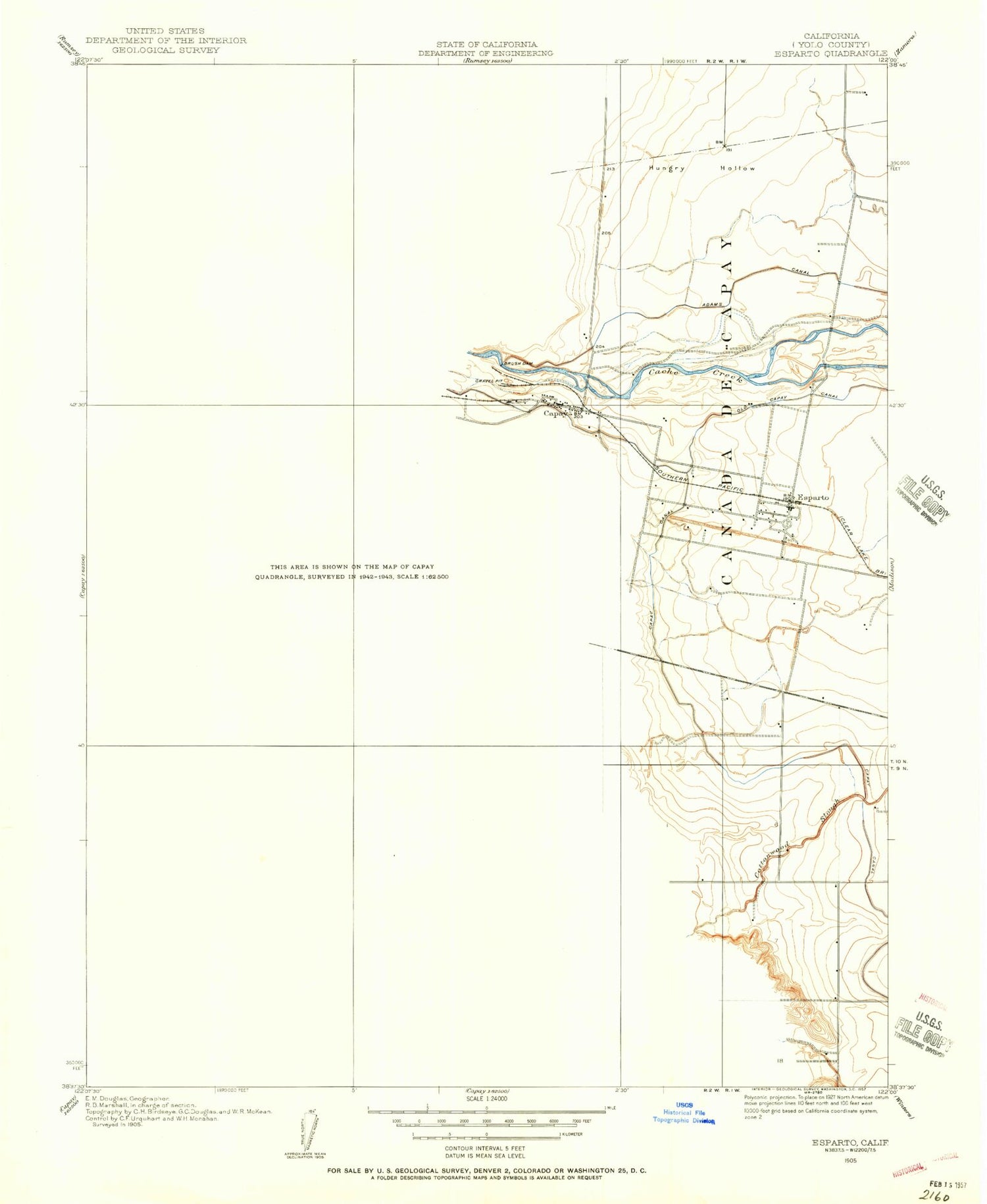 Classic USGS Esparto California 7.5'x7.5' Topo Map Image