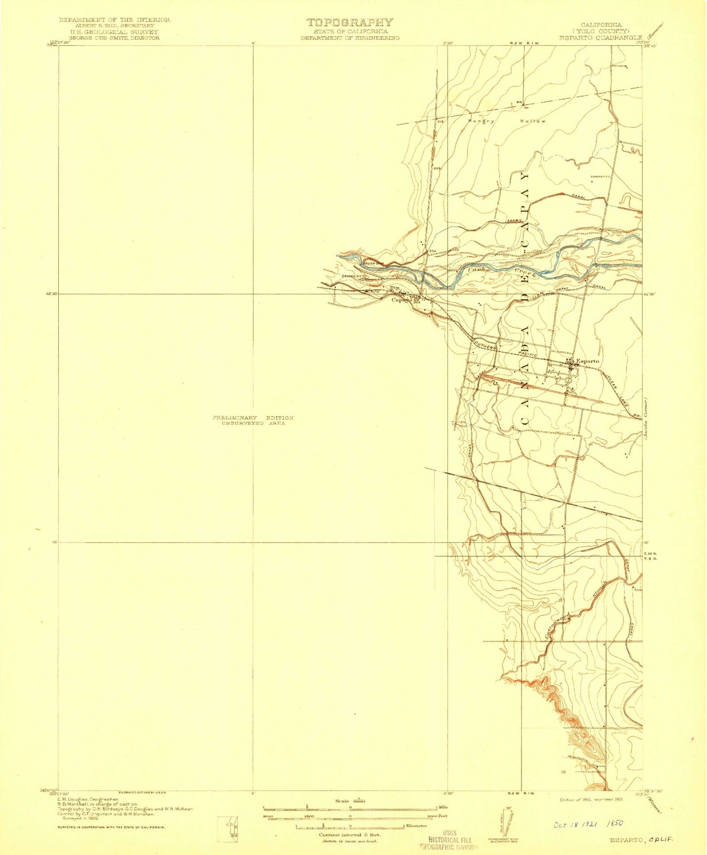 Classic USGS Esparto California 7.5'x7.5' Topo Map Image