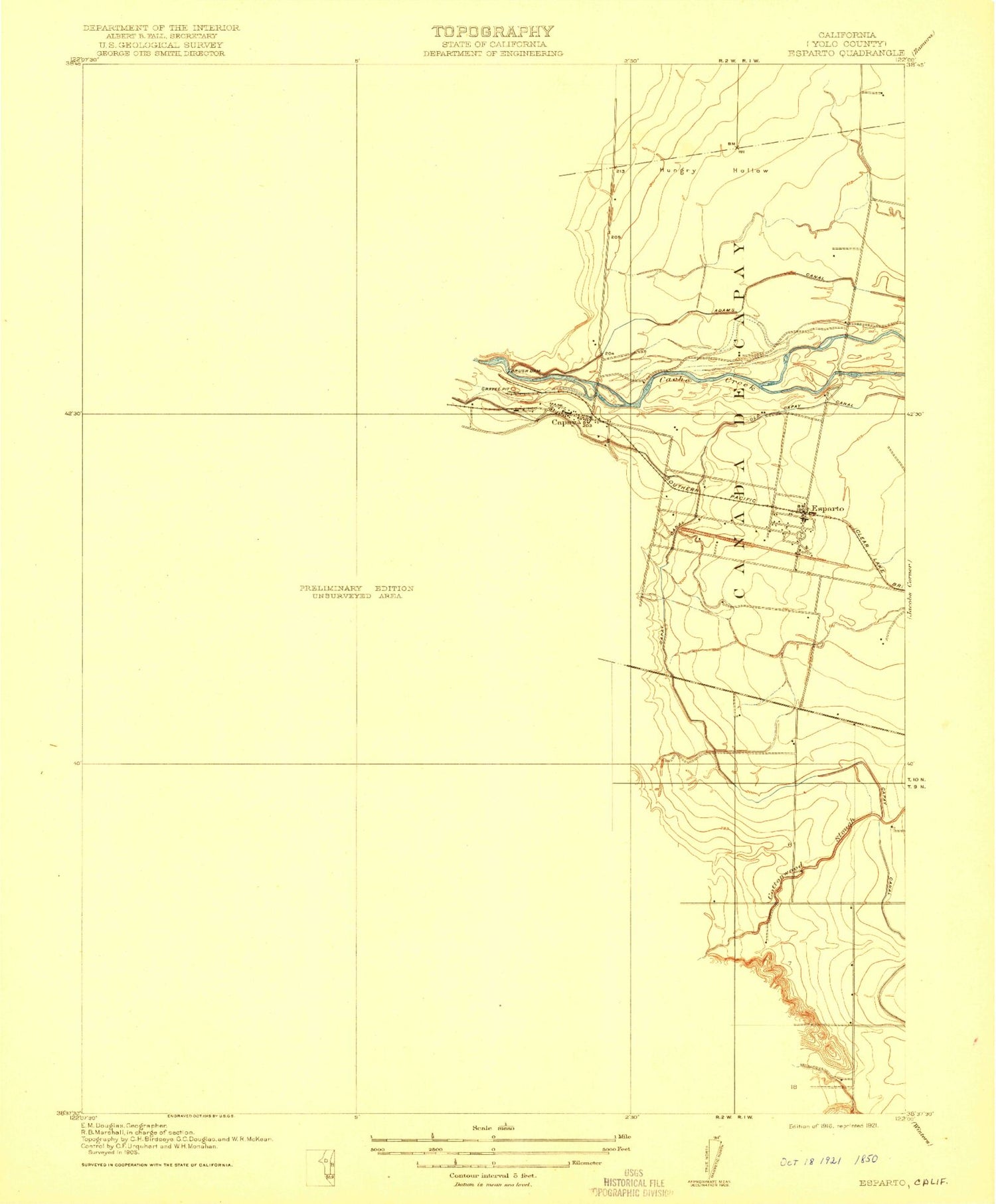 Classic USGS Esparto California 7.5'x7.5' Topo Map Image