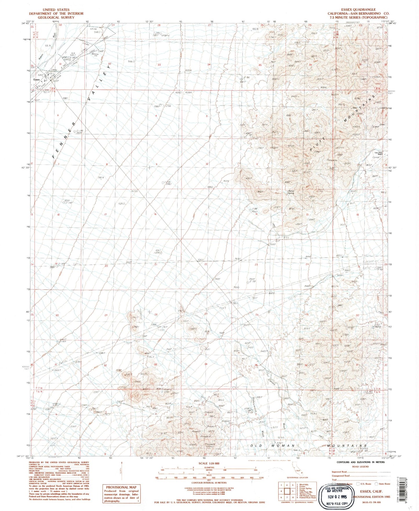 Classic USGS Essex California 7.5'x7.5' Topo Map Image