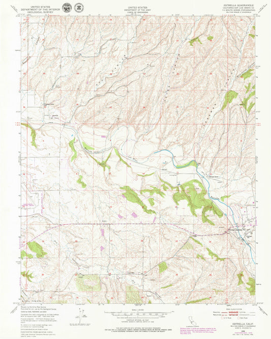 Classic USGS Estrella California 7.5'x7.5' Topo Map Image