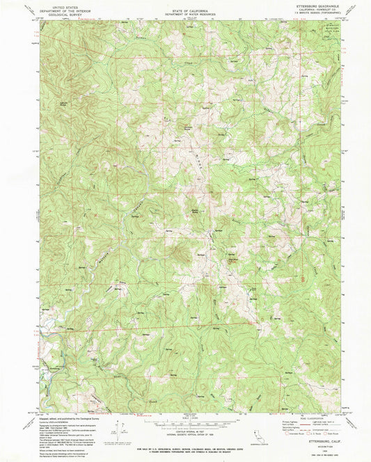 Classic USGS Ettersburg California 7.5'x7.5' Topo Map Image