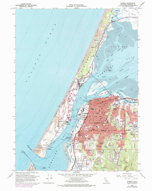 Classic USGS Eureka California 7.5'x7.5' Topo Map Image