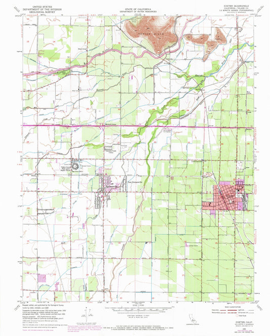 Classic USGS Exeter California 7.5'x7.5' Topo Map Image