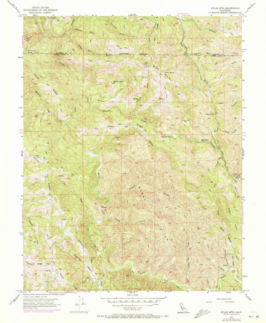 Classic USGS Eylar Mountain California 7.5'x7.5' Topo Map Image