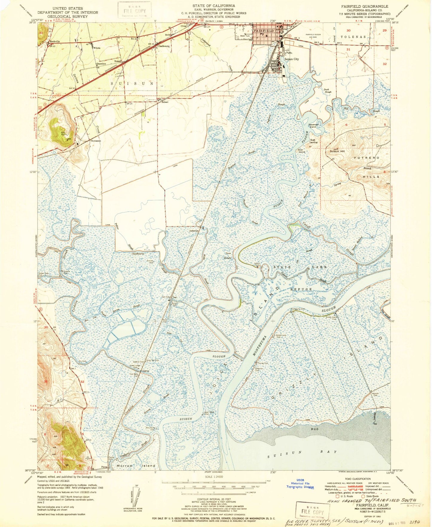 Classic USGS Fairfield South California 7.5'x7.5' Topo Map Image