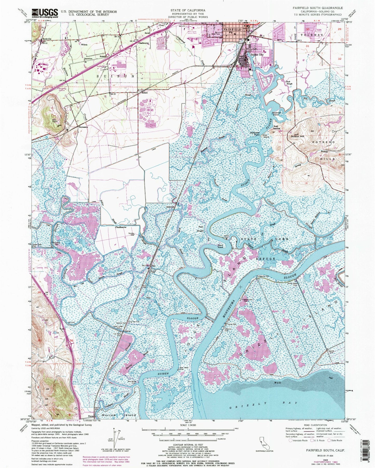 Classic USGS Fairfield South California 7.5'x7.5' Topo Map Image