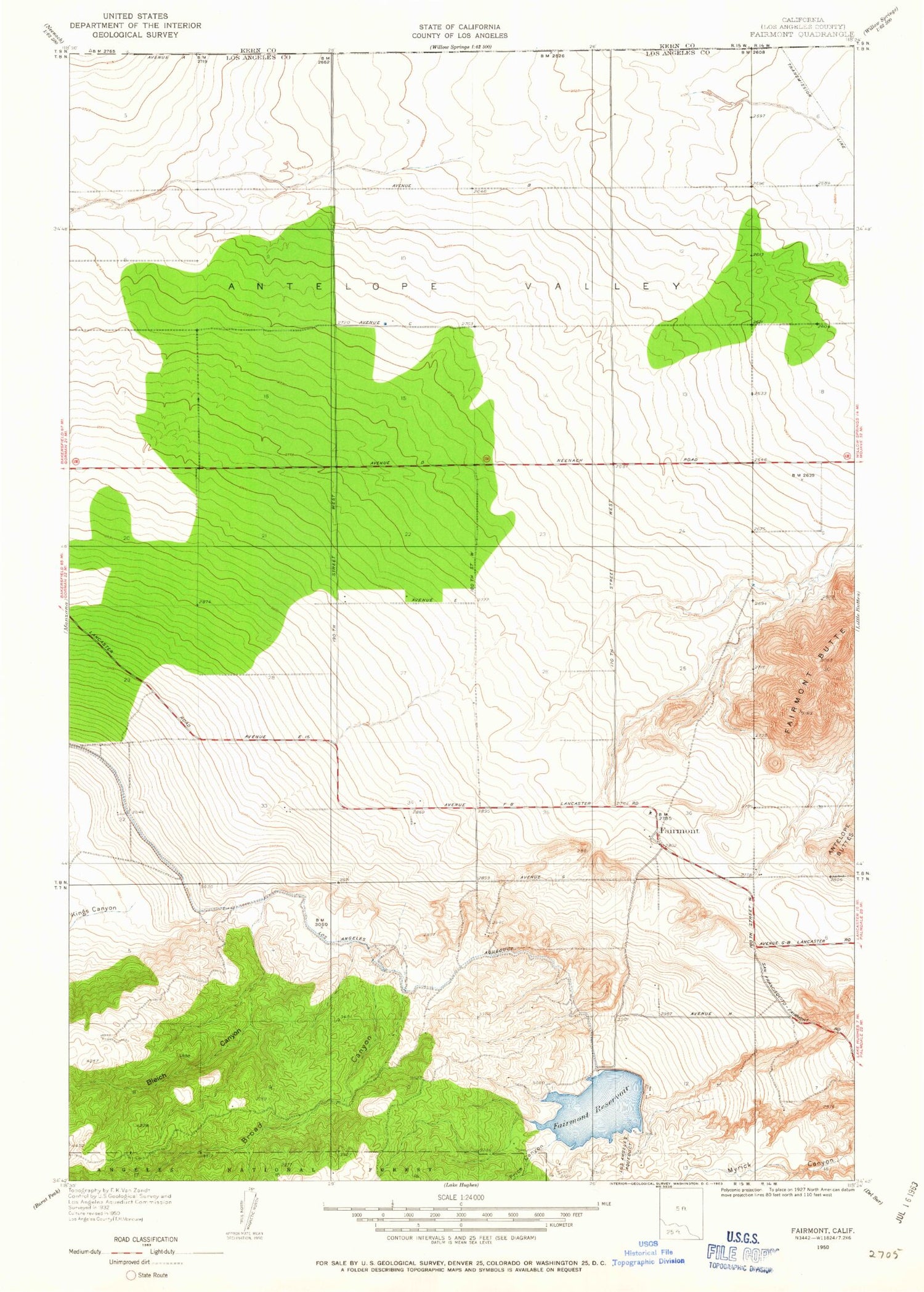 Classic USGS Fairmont California 7.5'x7.5' Topo Map Image