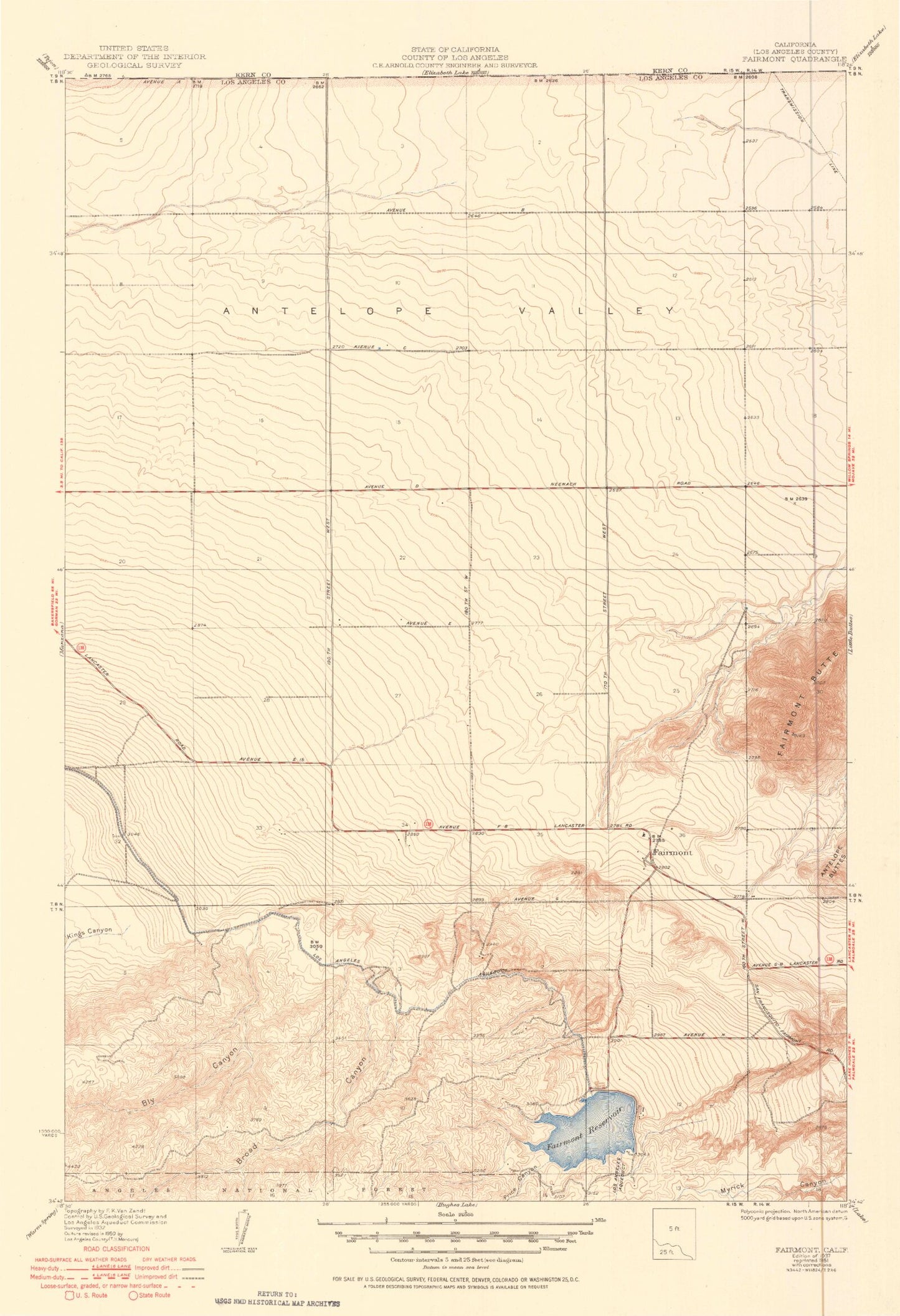 Classic USGS Fairmont California 7.5'x7.5' Topo Map Image