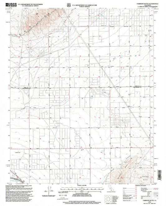 Classic USGS Fairmont Butte California 7.5'x7.5' Topo Map Image