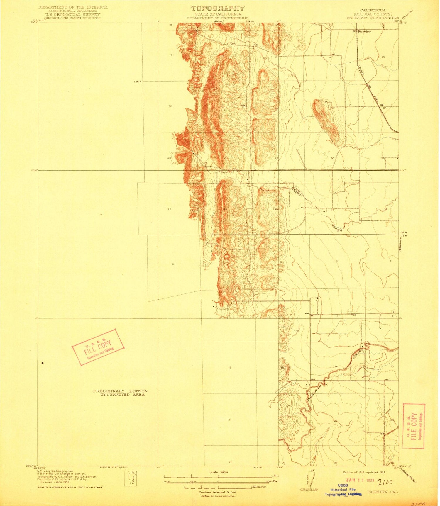 Classic USGS Fairview California 7.5'x7.5' Topo Map Image